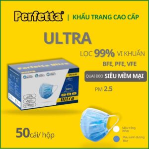 Khẩu Trang Y Tế 4 Lớp Màu Xanh Perfetta Ultra Hộp 50 cái