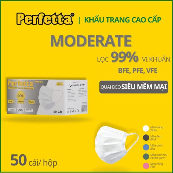 Khẩu Trang Y Tế Màu Trắng Perfetta Moderate