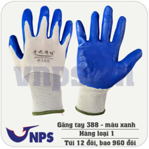 găng tay 388 màu xanh găng sợi polyester phủ cao su nitrile