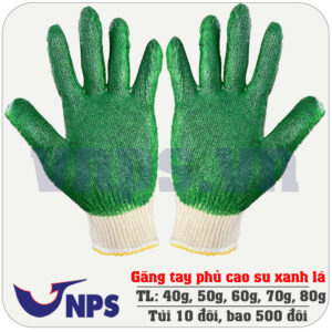găng tay phủ cao su màu xanh lá
